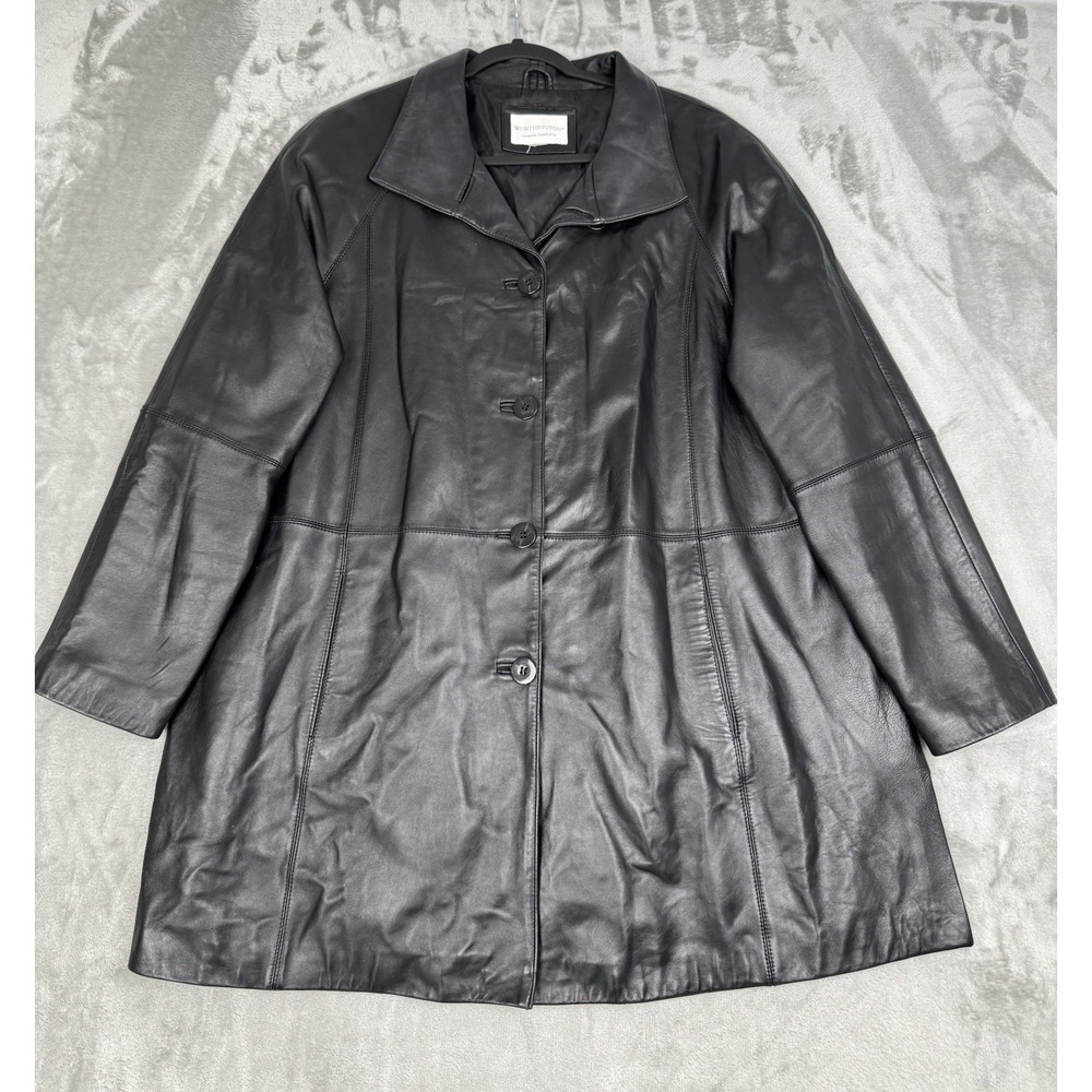 Vintage Worthington Black Leather Jacket Womens XL Overcoat Lambskin 90s Y2K